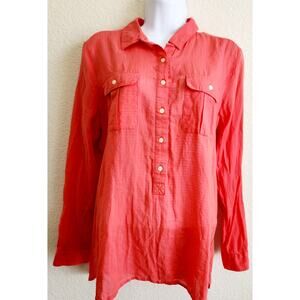 Old Navy Coral 5 Button Collard Top Large Lightweight Long Sleeves Front Pockets